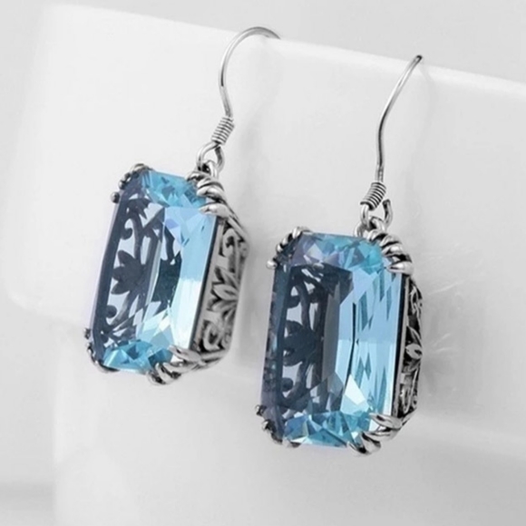 🎀Aquamarine Classic Style Earrings - Picture 2 of 6